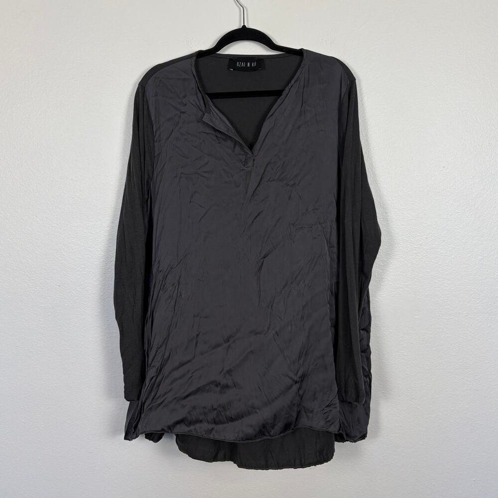 Alembika Ozai N Ku Satin Cotton Crinkle Front Long Sleeve Tunic Blouse Large